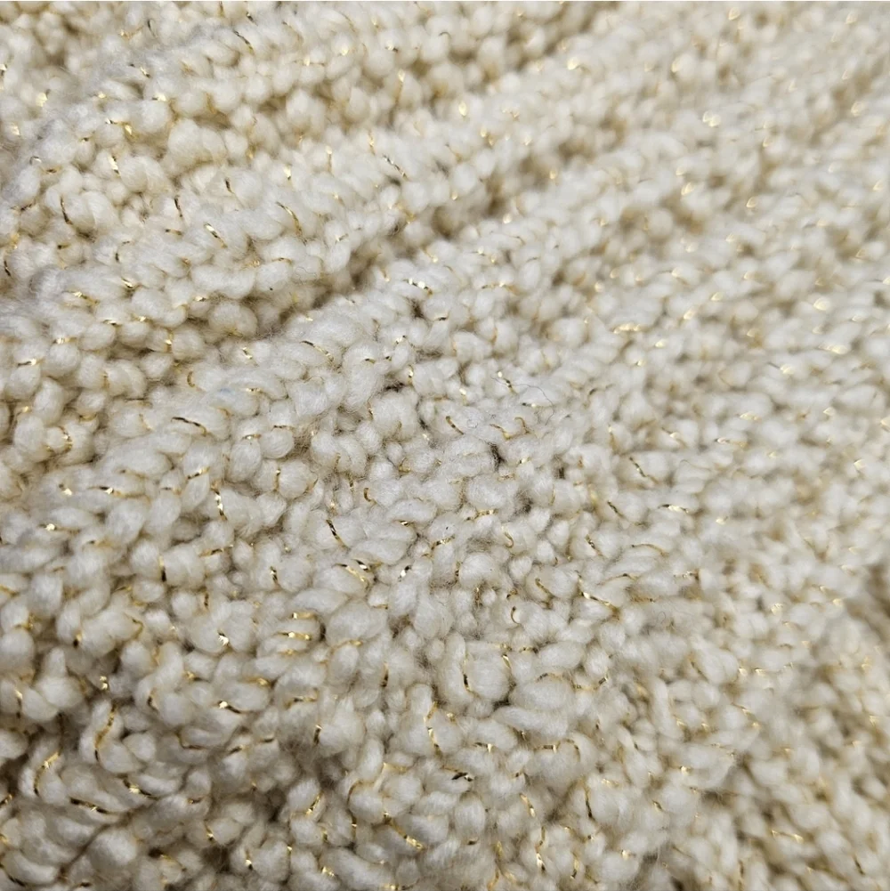 Cream Handmade Knit Scarf Hat Set With Gold Metallic Fibers Winter Cold Weather